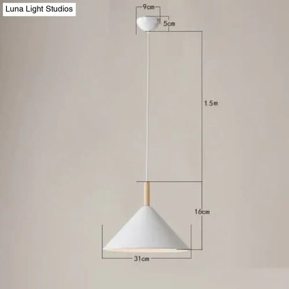 White conical matte black nordic simple kitchen pendant light with wooden accent and minimalist led design