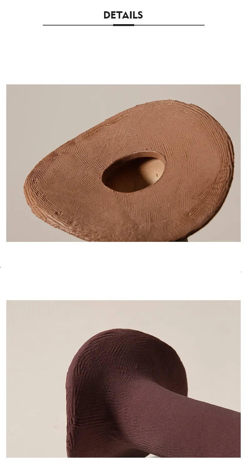Earthenware ceramic hat vase in morandi color with textured matte finish and oval opening for nordic home decor