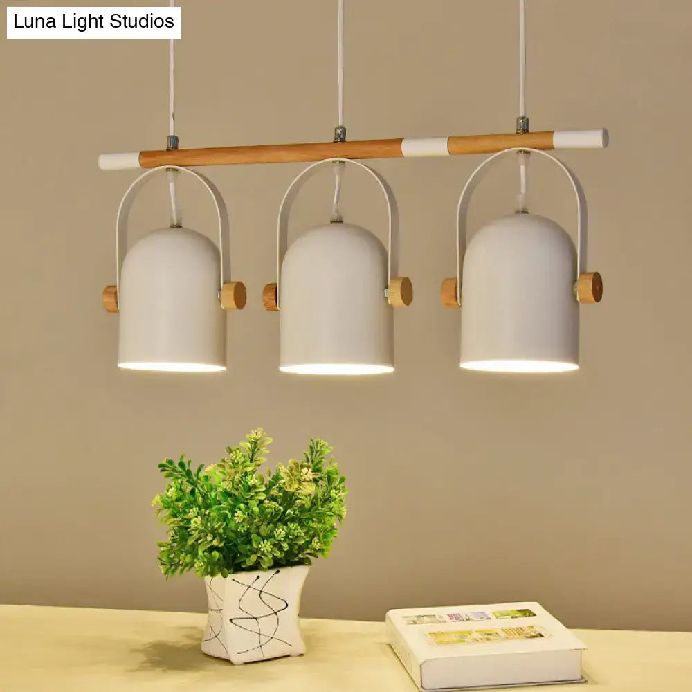 Decorbites™ nordic style triple metal pendant light in white with wooden accents and adjustable dome shade for island lighting