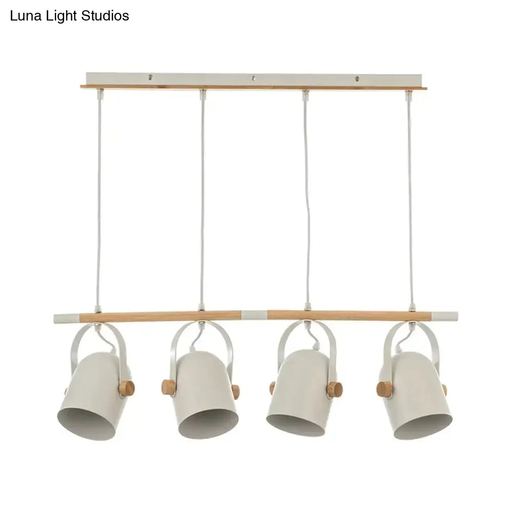 DecorBites Nordic style pendant light with four matte white shades, wooden knobs, and adjustable dome shade frame