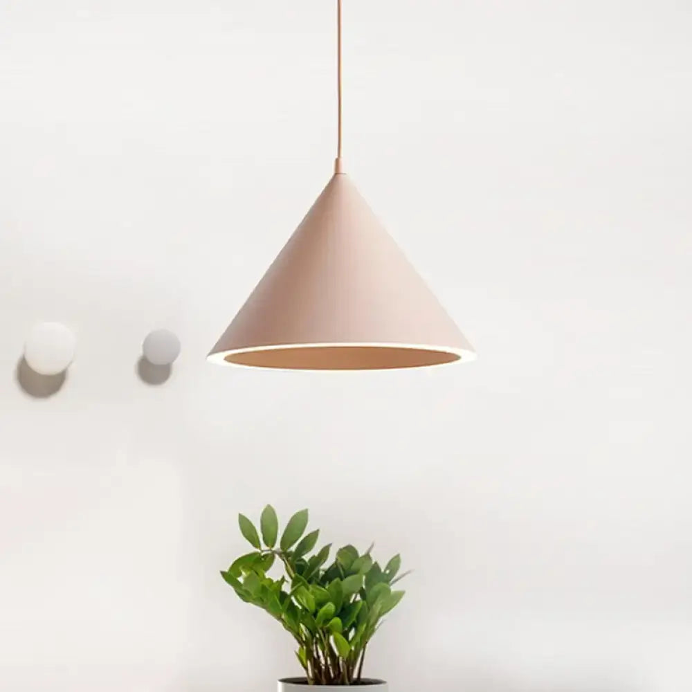 Beige minimalist conical pendant light with matte finish and warm interior for nordic stylish hanging lamp decor