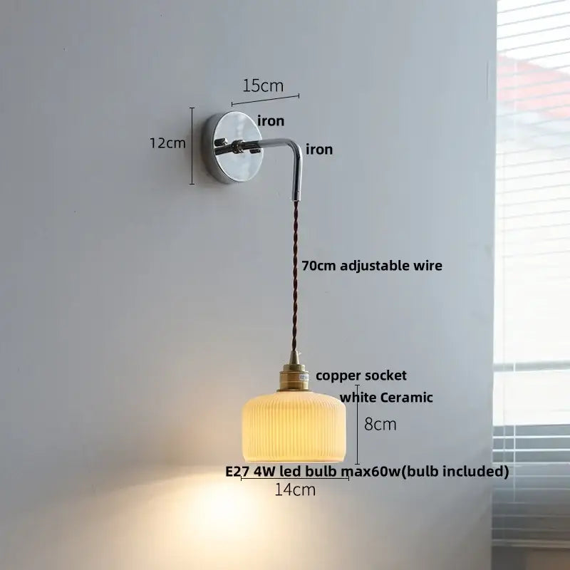 A warm white ceramic led wall light with ribbed texture and brass copper socket decorbites ceramic led for bedroom use