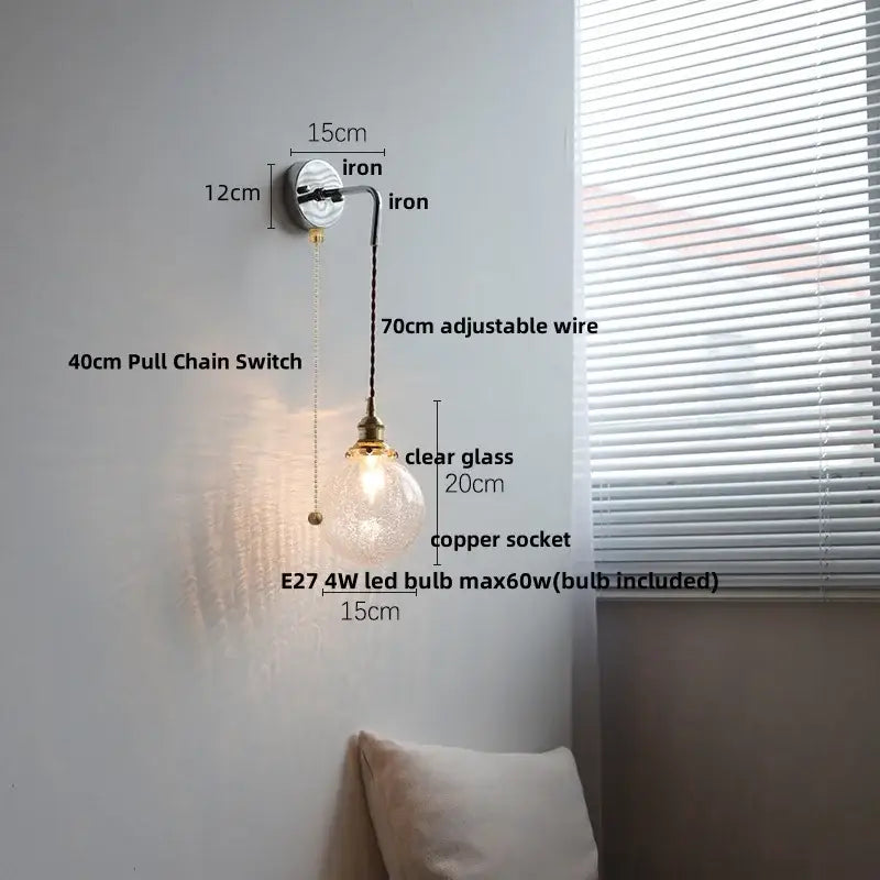 Vintage-style nordic sunset glass ceramic led wall light with clear bulb copper socket and iron bracket decorbites ceramic led wall