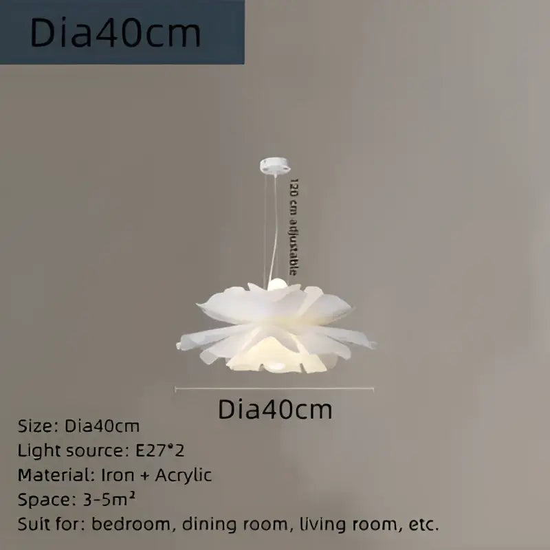 Nordic white acrylic flower pendant chandelier with iron construction designed as a petal-shaped pendant chandelier for bedroom decor