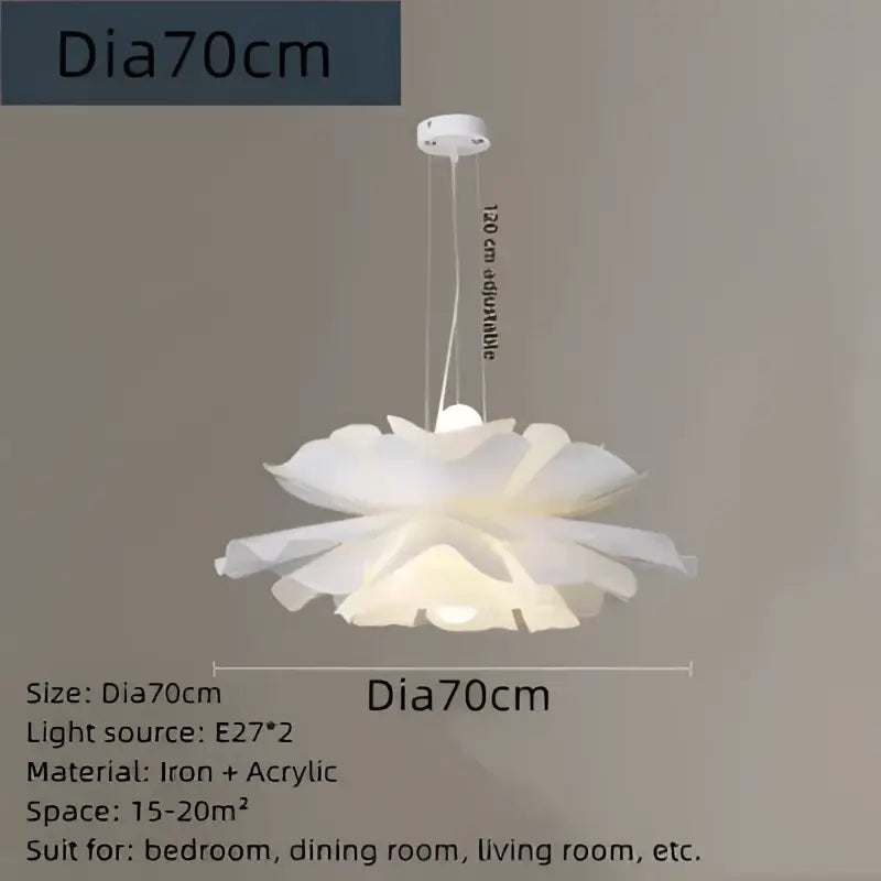 Nordic white acrylic flower pendant chandelier with delicate layered petal design in iron for bedroom decor pendant chandelier