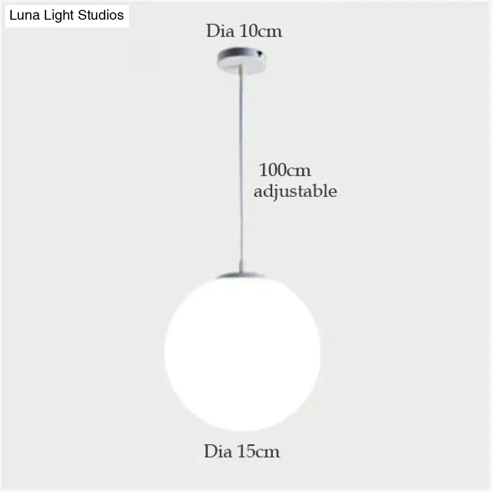 Decorbites nordic white glass pendant lights with 15cm glass ball and adjustable 100cm chrome rod for living rooms