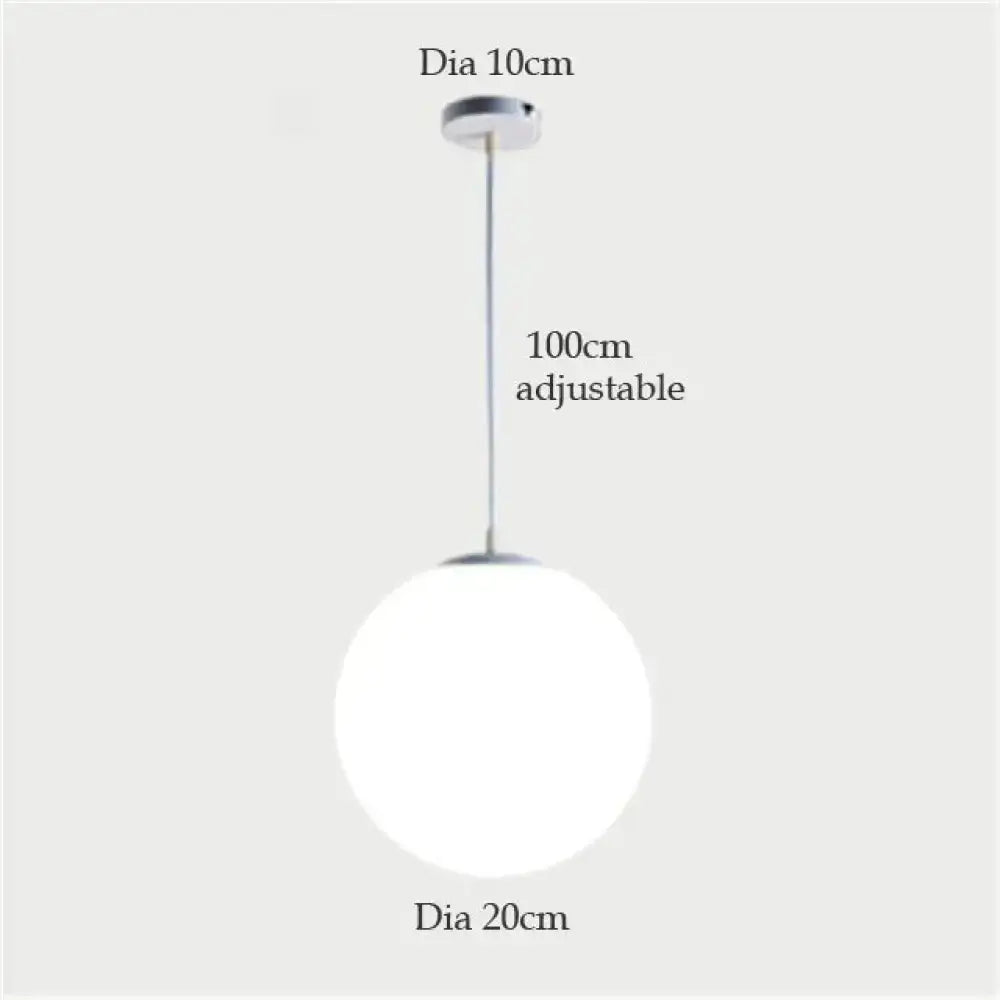 A nordic white glass ball pendant light with a frosted globe and chrome hardware for modern living spaces