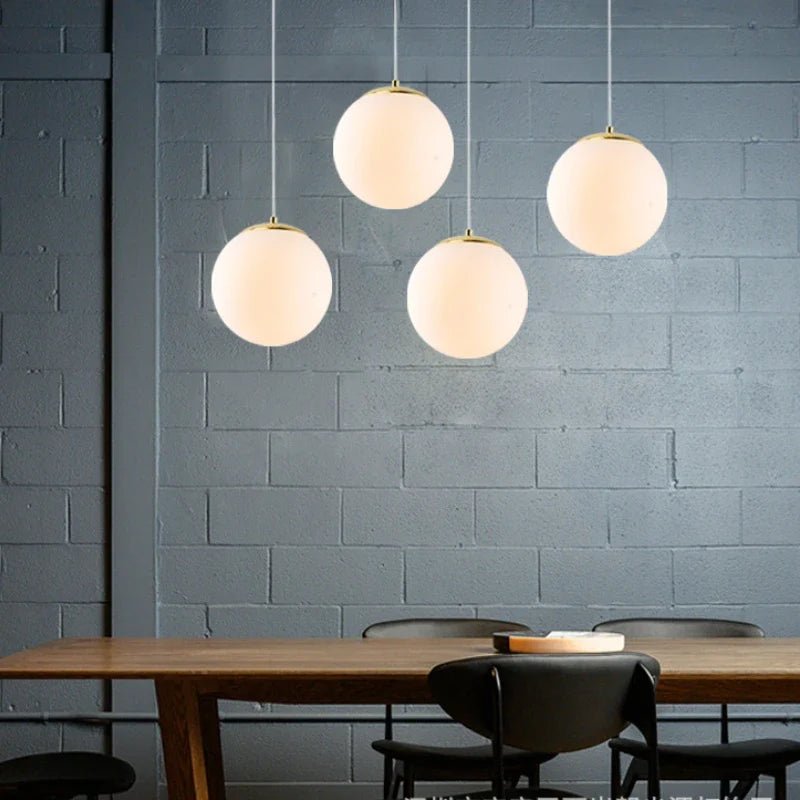 Nordic White Glass Globe Pendant Light With Iron Finish - Decorbites
