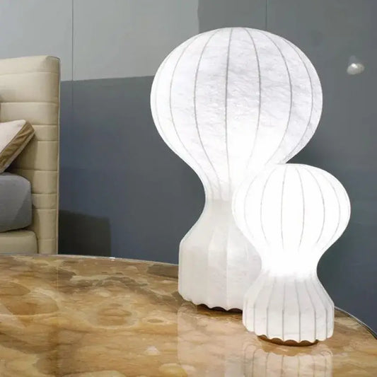 Nordic white ribbed hot air balloon table lamp with soft glow by decorbites gatto silk for bedroom decor