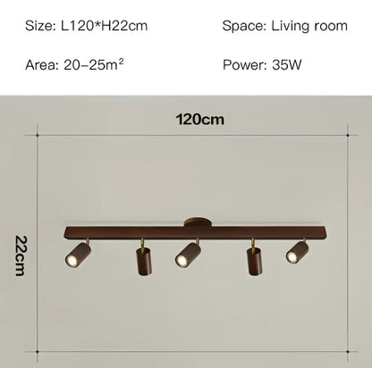 Brown metal nordic woodentrack led ceiling spotlight with five adjustable spotlights for living room lighting