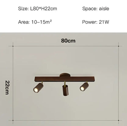 Dark brown wooden nordic woodentrack led ceiling spotlight with three adjustable spotlights for living room lighting