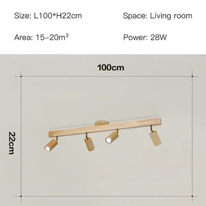 Nordic woodentrack led light wood-finished track lighting fixture with four adjustable led ceiling spotlights for living room