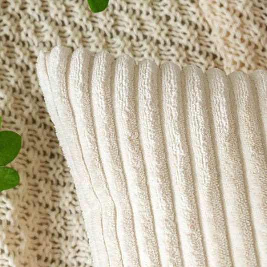 Off white ribbed corduroy striped throw pillow cover with soft textured surface for living room decorbites pillow covers