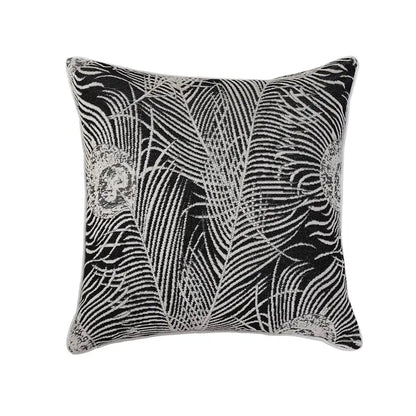 Black and white embroidered jacquard throw pillowcase with intricate feather and skull motifs for decorbites geometric jacquard decor