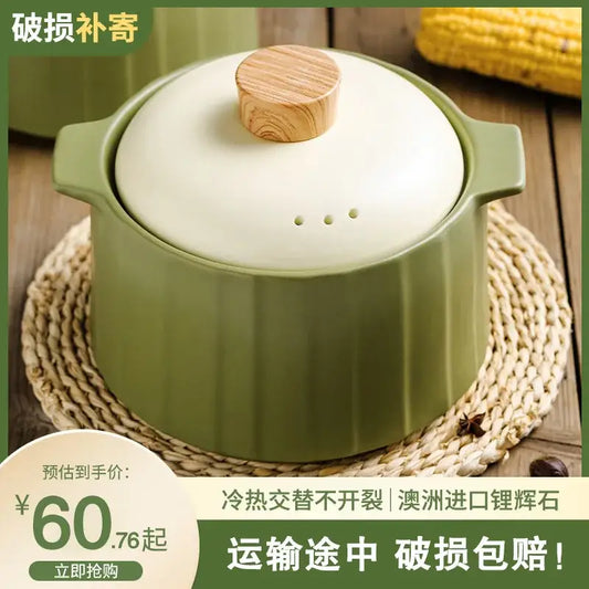 Olive green ceramic casserole pot with white lid and wooden knob for gas stove rice by decorbites gas stove kitchen