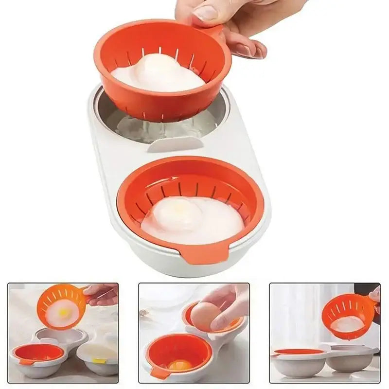 Orange and white egg boiler steamer double cup kitchen separator with two compartments for separating yolks and whites