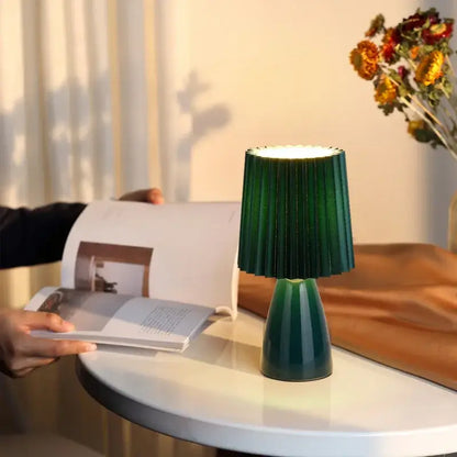 Emerald green ceramic milkshake bedside lamp with pleated shade and sleek modern design for bedroom decorbites ceramic milkshake