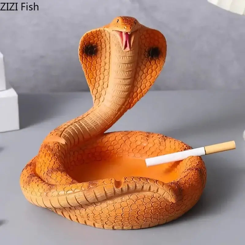 Orange cobra ashtray resin craft with detailed scales and raised hood featuring black eye spots for office decorbites cobra ashtray