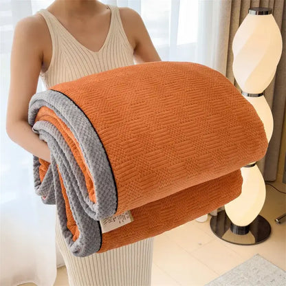 Cozy rolled-up orange and gray carved velvet blanket made of fleece for living room decorbites carved velvet throw
