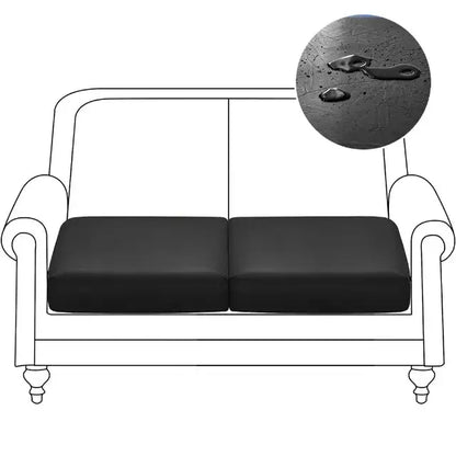 Black water-resistant pu leather sofa cover shown in close-up for living room seat protection