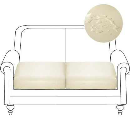 Cream-colored smooth textured sofa cushion cover for two-seater couch in orange waterproof PU leather protector