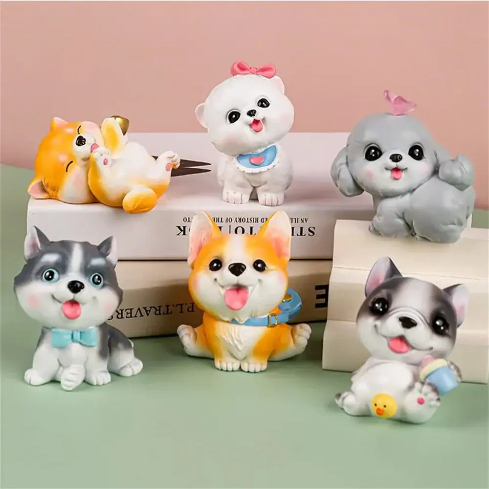 Orange and white corgi dog figurine miniature resin decorbites dog figurine for bedroom decor with colorful poses