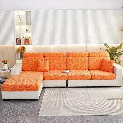 Orange and white jacquard velvet quilted sofa seat covers with white frame for living room seat protection