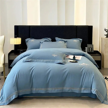 Light blue orchid satin 1200tc egyptian cotton bedding set with delicate silver and gold embroidery decorbites 1200tc egyptian