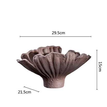 Matte brown decorbites ceramic wavy flower vase shaped like an open lotus flower for living room decor storage