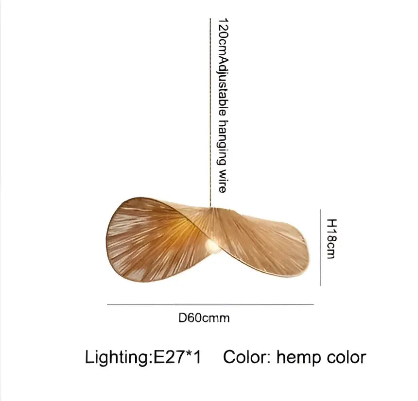 Hemp-colored 18cm tall decorbites handmade rattan led pendant light with leaf design and adjustable hanging wire for dining room