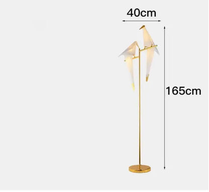 Gold-toned floor lamp with two origami crane bird design led pendant lights for dining room decorbites bird design