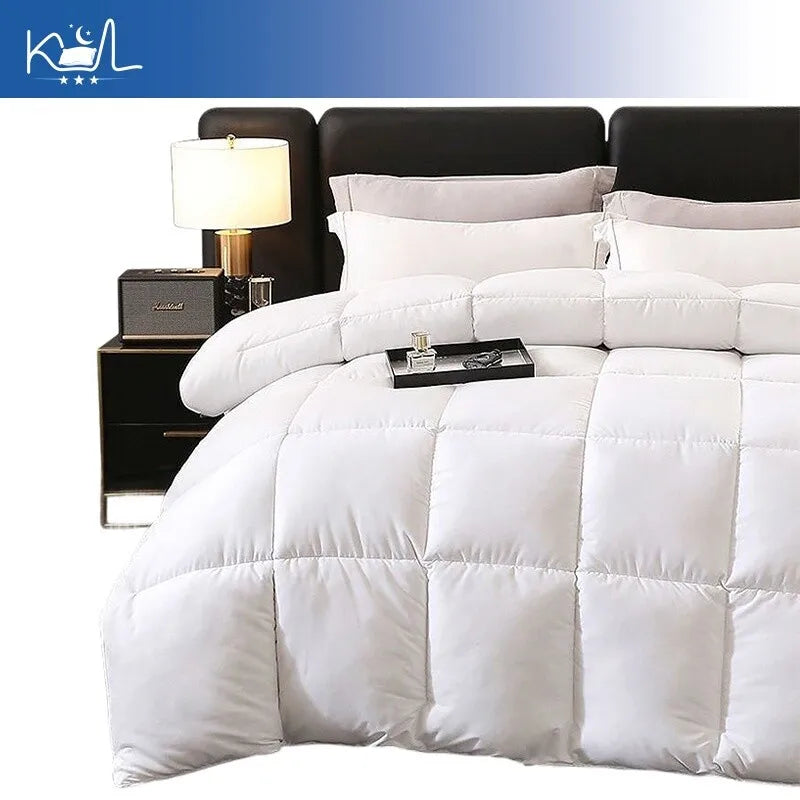 Original japanese made white quilted comforter with 95% white goose down and plush texture for warm year-round use