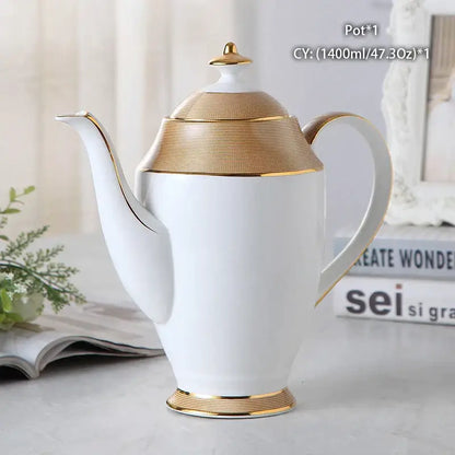 White porcelain tea pot with gold-trimmed lid and handle from decorbites bone china ornate 18th century scene collection