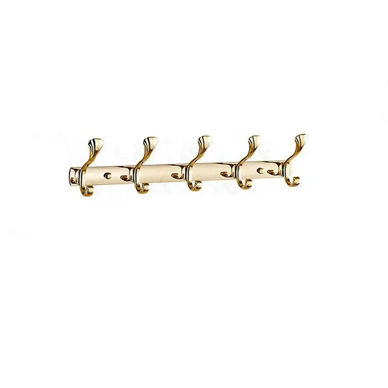 Ornate decorbites brass gold towel hook rack with five evenly spaced hooks for bathroom and kitchen use