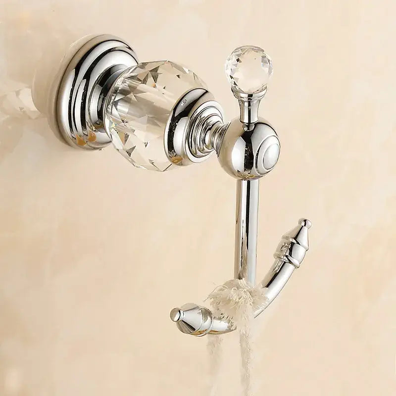 Ornate decorbites crystal brass gold robe hook with chrome finish faceted crystal accents and curved design for bathroom decor