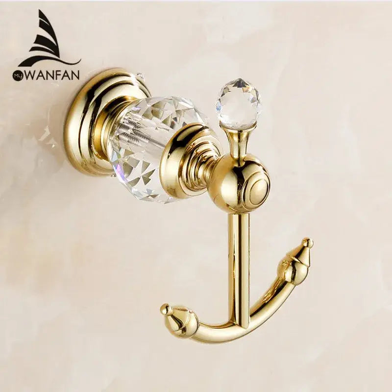 Ornate crystal brass gold robe hook with gold-toned finish and crystal accents for elegant bathroom decorbites decor