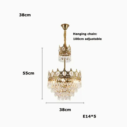 Ornate gold crown crystal led pendant light with intricate crown detailing and cascading crystal droplets for living room decorbites crystal led pendant