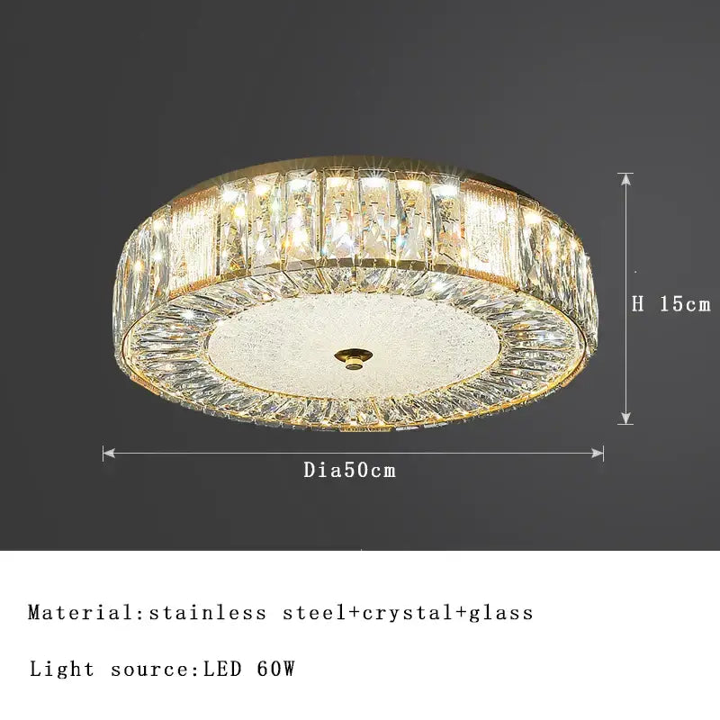 Ornate gold crystal glass ceiling light with stainless steel frame and clear prisms for bedroom and living room decorbites crystal glass