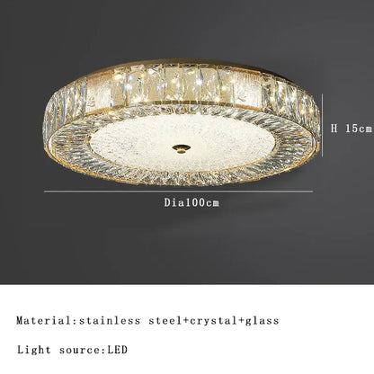 Ornate gold crystal glass ceiling light with stainless steel frame and faceted decorbites crystal glass elements