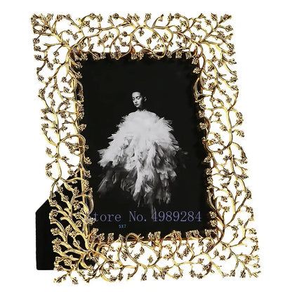 Ornate golden leaves metal photo frame with intricate leaf and vine detailing for living room decorbites golden leaves decor