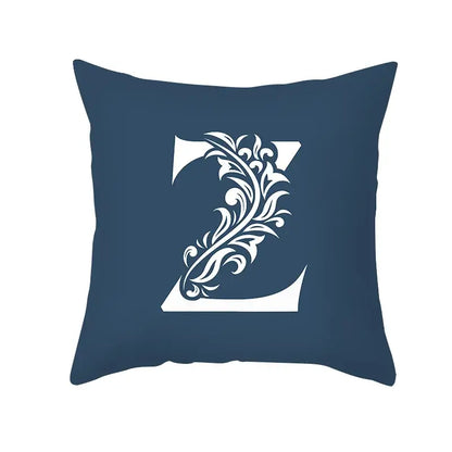 Navy blue throw pillowcase with white ornate letter z design perfect for decorbites blue letter living room decor