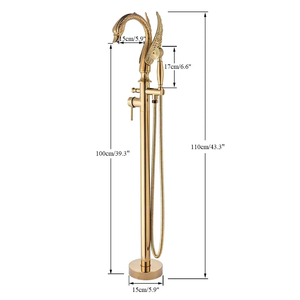 Ornate swan gold bathtub faucet with winged dragonhead spout and handheld shower attachment for bathroom decorbites black bathtub