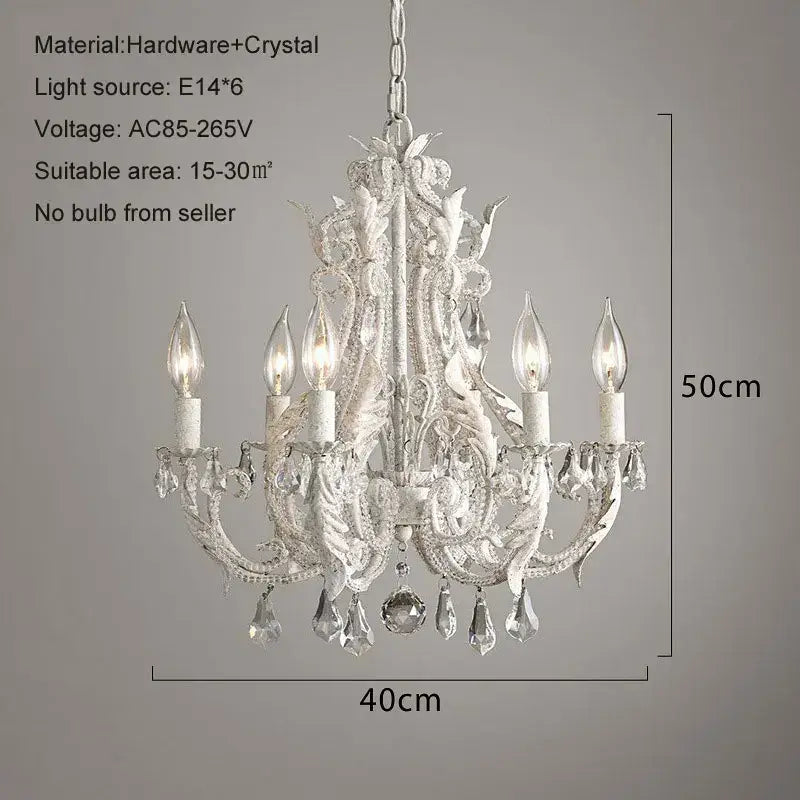 Elegant white decorbites iron crystal chandelier with intricate floral hardware and five candle-style light fixtures for living room