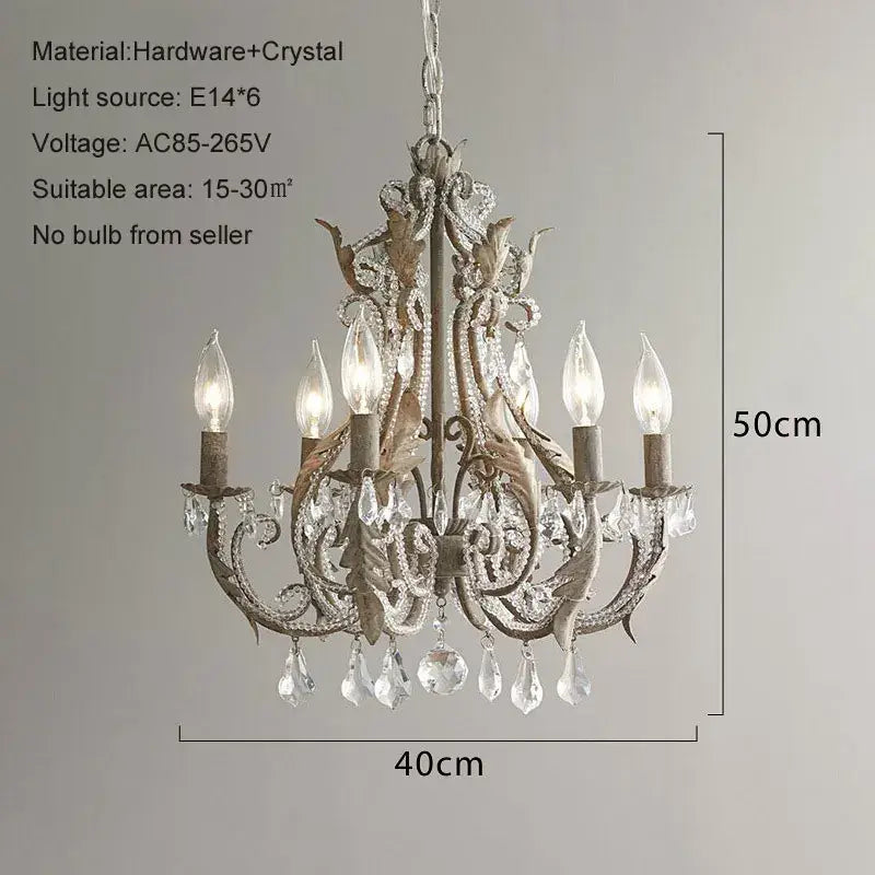 Ornate white decorbites iron crystal chandelier with silver-toned metalwork and crystal droplets for living room decor