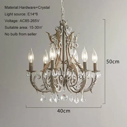 Ornate white decorbites iron crystal chandelier with silver-toned metalwork and crystal droplets for living room decor