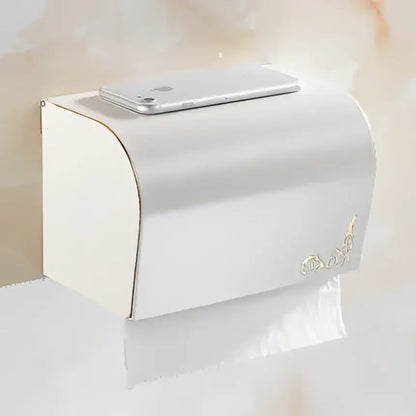 Ornate white and gold metallic toilet paper holder with curved design from decorbites bath hardware set bathroom decor