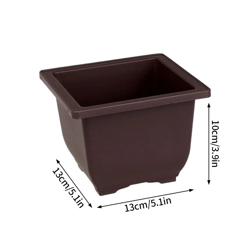 Dark brown rectangular plastic bonsai pot with rounded edges and flat base for succulent plants pots and plants pots