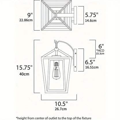 Black wrought iron outdoor wall light with clear glass shades and exposed filament bulb by DecorBites™
