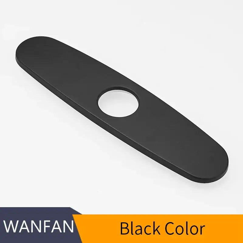 Oval black and chrome decorbites deck plate in matte finish with central hole for kitchen faucet escutcheon installation