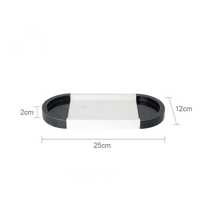 Oval black and white glossy decorbites calacatta marble vanity tray ideal for bathroom soap dish and decorbites calacatta marble use